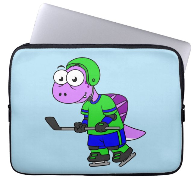 Illustratie van een Spinosaurus hockeyer. Laptop Sleeve (Voorkant)