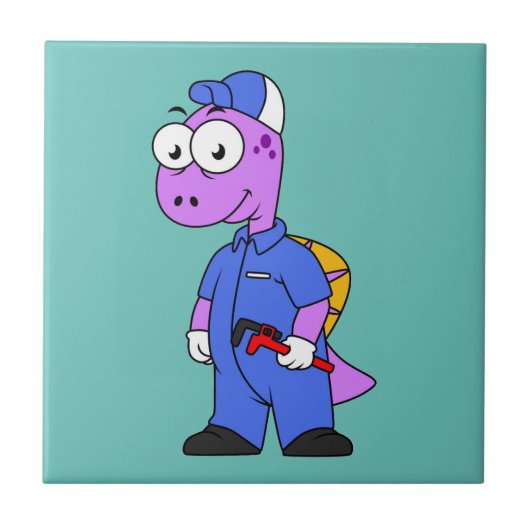 Illustratie van een Spinosaurus loodgieter. Tegeltje (Voorkant)