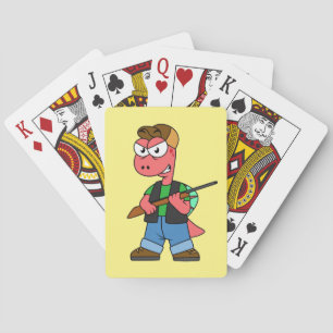 Illustratie van een Spinosaurusjager met Pistool. Pokerkaarten