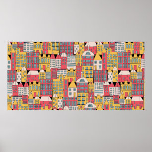 illustratie van een stadsgebouw in de voor poster