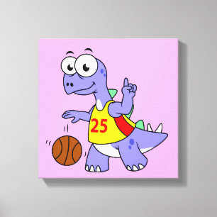 Illustratie van een Stegosaurus die basketbal spee Canvas Afdruk