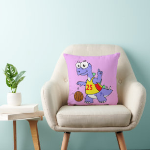 Illustratie van een Stegosaurus die basketbal spee Kussen