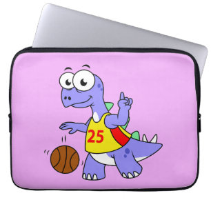 Illustratie van een Stegosaurus die basketbal spee Laptop Sleeve