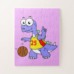 Illustratie van een Stegosaurus die basketbal spee Legpuzzel