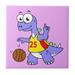 Illustratie van een Stegosaurus die basketbal spee Tegeltje