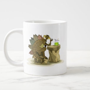 Illustratie van een stegosaurus die een drankje Dr Extra Grote Beker