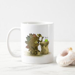 Illustratie van een stegosaurus die een drankje Dr Koffiemok