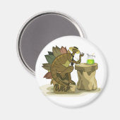 Illustratie van een stegosaurus die een drankje Dr Magneet (Voorkant / Achterkant)