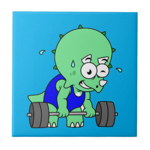 Illustratie van een Triceratops die gewichten opti Tegeltje