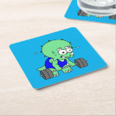 Illustratie van een Triceratops die gewichten opti Vierkante Kartonnen Onderzetter (Schuin)