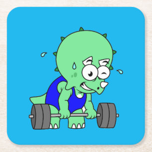 Illustratie van een Triceratops die gewichten opti Vierkante Kartonnen Onderzetter