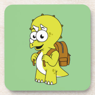 Illustratie van een Triceratops met rugzak. Bier Onderzetter