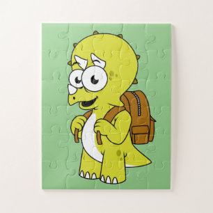 Illustratie van een Triceratops met rugzak. Legpuzzel