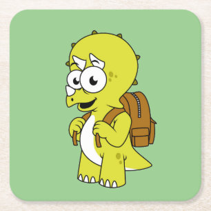 Illustratie van een Triceratops met rugzak. Vierkante Kartonnen Onderzetter