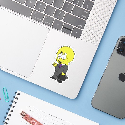 Illustratie van een Triceratops zakenman. Sticker (Laptop met iPhone)