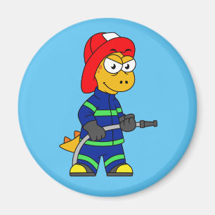 Illustratie van een Tyrannosaurus Rex brandweerman Magneet