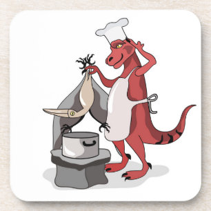 Illustratie van een Tyrannosaurus Rex kok koken. Bier Onderzetter