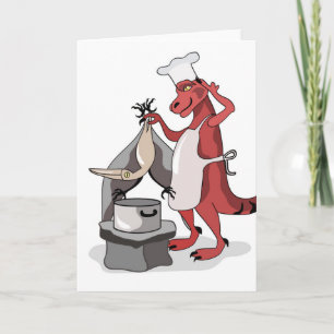 Illustratie van een Tyrannosaurus Rex kok koken. Kaart