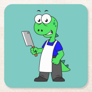 Illustratie van een Tyrannosaurus rex slager. Vierkante Kartonnen Onderzetter