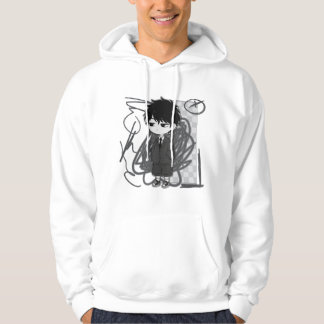 Illustratie van een uitgeput chibi-jongen in pak: hoodie