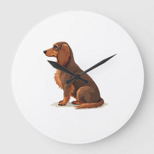 Illustratie van een vintage langharige dachshond a grote klok