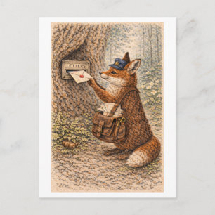 Illustratie van een vos als postbode in vintage st briefkaart