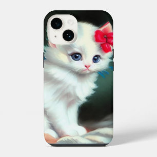 Illustratie van een witte kitten uit grootmoeders iPhone 14 hoesje