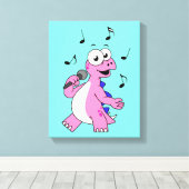 Illustratie van een zingende stegosaurus. canvas afdruk (Insitu (Houten vloer))