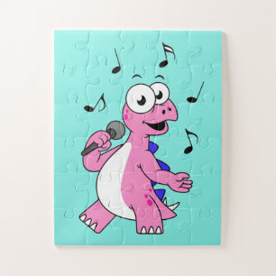 Illustratie van een zingende stegosaurus. legpuzzel