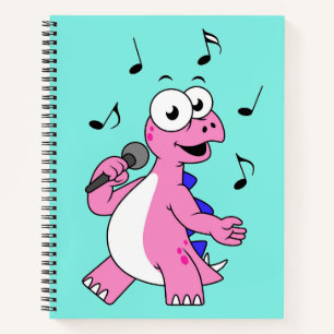 Illustratie van een zingende stegosaurus. notitieboek