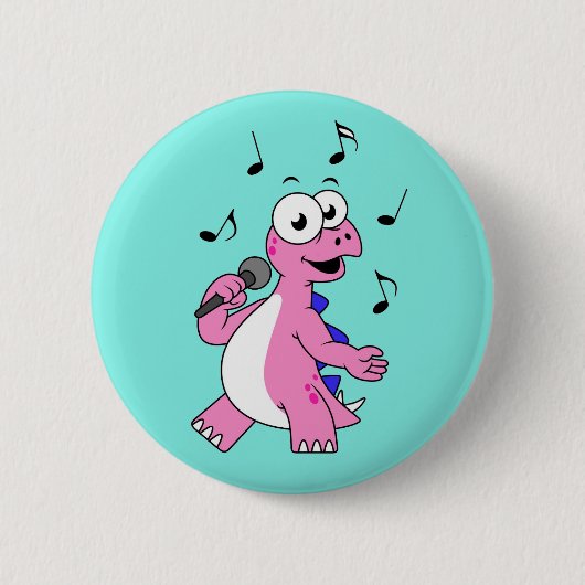 Illustratie van een zingende stegosaurus. ronde button 5,7 cm (Voorkant)