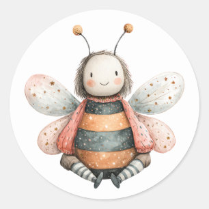 Illustratie van een zoete hommel in pastel waterve ronde sticker