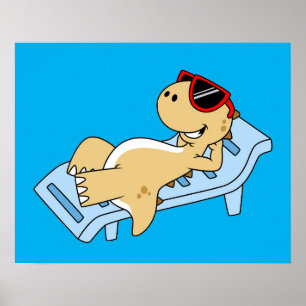 Illustratie van een zonnebadende Tyrannosaurus rex Poster