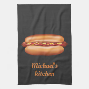 Illustratie van fastfood hotdog met aangepaste tek theedoek