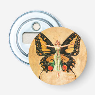 Illustratie van Flapper Butterfly-vliegende vrouw Button Flesopener