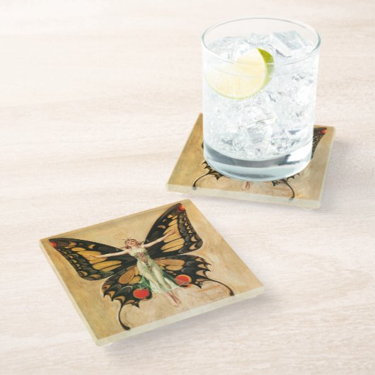 Illustratie van Flapper Butterfly-vliegende vrouw Glazen Onderzetter (Schuin)