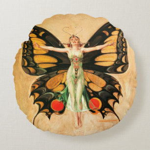 Illustratie van Flapper Butterfly-vliegende vrouw Rond Kussen