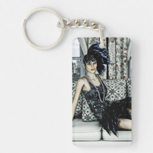 Illustratie van Flappermode uit de Roaring Twentie Sleutelhanger