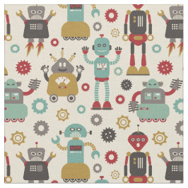 Illustratie van Fun Retro-robots Patroon (crème) Stof