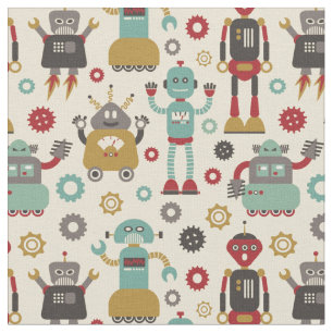 Illustratie van Fun Retro-robots Patroon (crème) Stof
