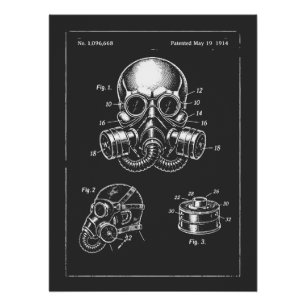 Illustratie van gasmasker blueprint perfect poster