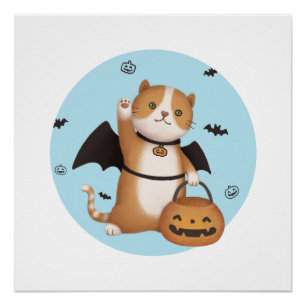 Illustratie van Halloween: Bat Cat Perfect Poster