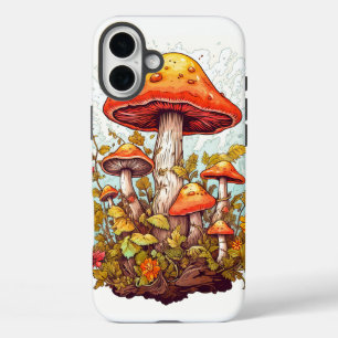 Illustratie van het creatieve paddenstoelenbos iPhone 16 plus hoesje