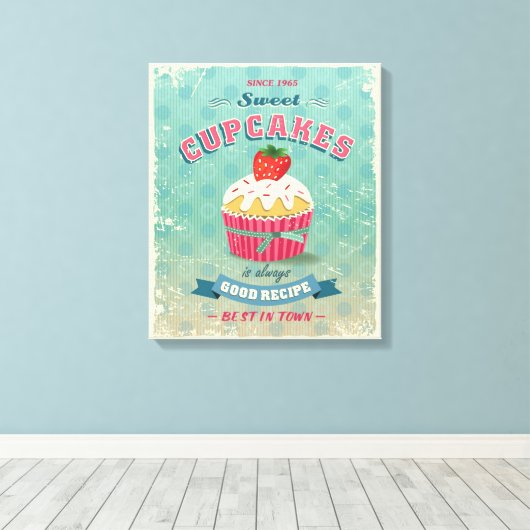 Illustratie van het  cupcakes-teken canvas afdruk (Insitu (Houten vloer))