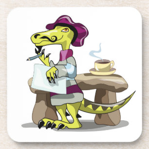Illustratie van het denken van een Cartoon raptor. Bier Onderzetter