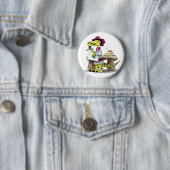 Illustratie van het denken van een Cartoon raptor. Ronde Button 5,7 Cm (In situ)