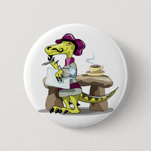 Illustratie van het denken van een Cartoon raptor. Ronde Button 5,7 Cm