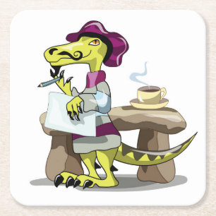 Illustratie van het denken van een Cartoon raptor. Vierkante Kartonnen Onderzetter