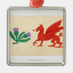 Illustratie van het Engelse Roos, Scottish Thistle Metalen Ornament