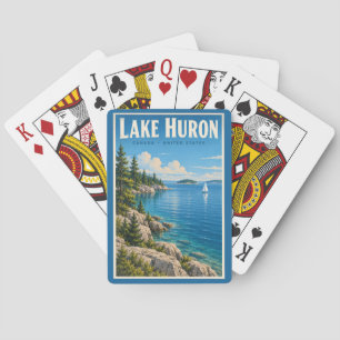 Illustratie van het Huronmeer Reis Kunst Vintage Pokerkaarten